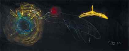 Wandtafelzeichnung Steiners: Riesige fliegende lemurische Eidechse mit einer Laterne auf dem Kopf (GA 232, 84)